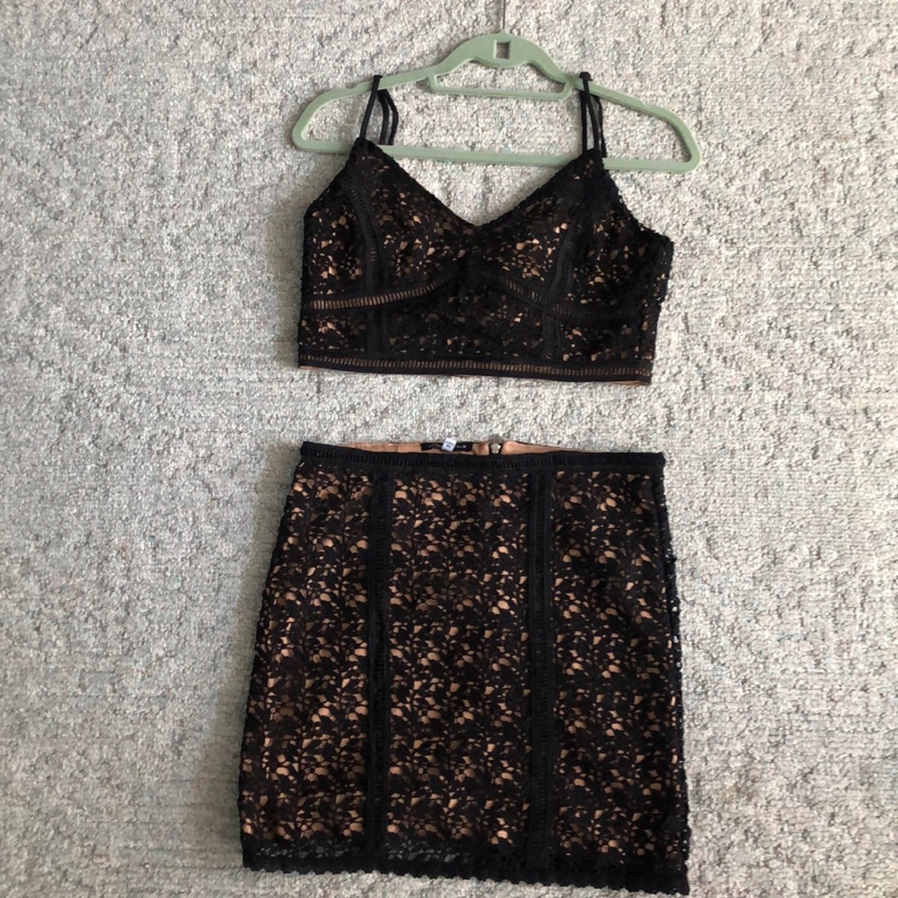 lace black two piece set